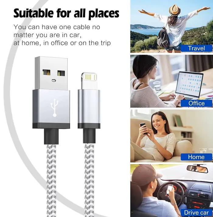 Câble de chargeur USB rapide et robuste tressé pour iPhone 14 13 12 11 Xs Max Xr X 8 7 6 Plus et iPad pour charge et synchronisation des données occasions spéciales