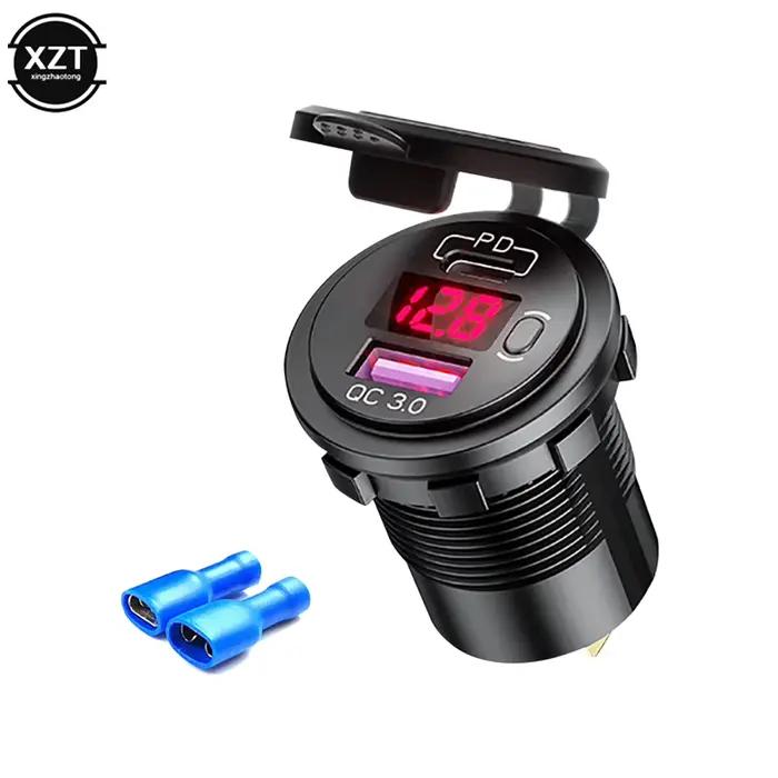 Chargeur USB de voiture 12V 24V PD Type C/QC 3.0, interrupteur de prise avec voltmètre, adaptateur d'alimentation de charge rapide pour voiture camion bateau moto