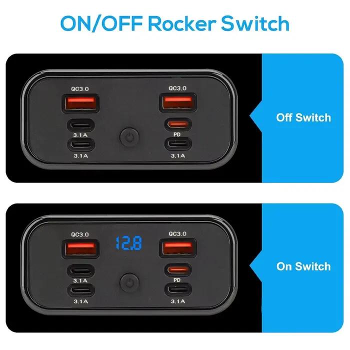 Chargeur rapide double USB QC3.0 PD Type C 3.1A avec interrupteur, panneau d'alimentation 6 ports pour bus, VTT, voiture, camion, marine
