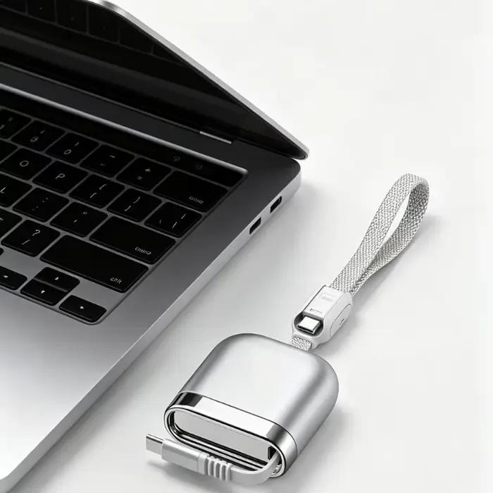 Câble rétractable portable 240W double Type C pour téléphone tablette ordinateur portable compatibles voyages et déplacements occasionnels