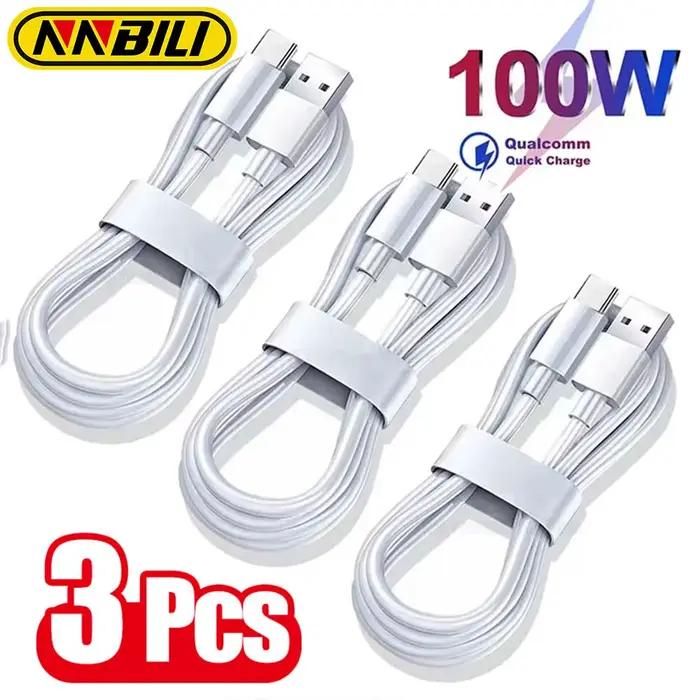 NNBILI 1-3 pièces 10A 100W Type C câble de charge Super rapide cordon de données pour Huawei OPPO vivo