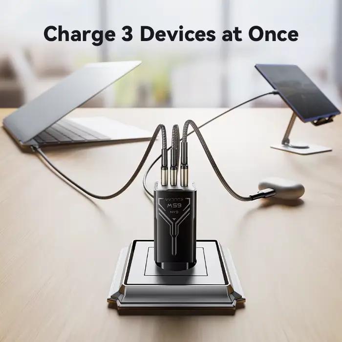 Chargeur rapide 65W GaN pour iPhone 15 14 13 Pro Max et ordinateurs portables chargeur PD compatible avec plusieurs pays