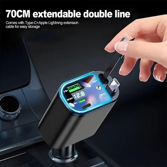 KEBIDUMEI – chargeur de voiture rétractable M4, câble de charge rapide 5 en 1 avec lumière étoile, Port USB PD, adaptateur d'alimentation type-c, chargeurs de téléphone