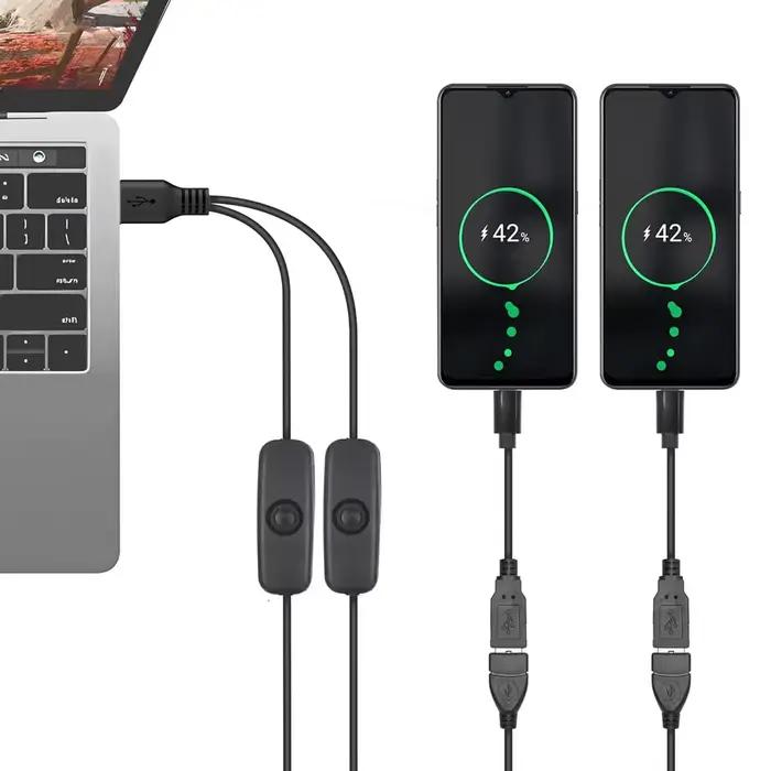 Câble d'extension USB 1 à 2 avec interrupteur marche arrêt séparateur mâle à femelle cordon de chargement en Y pour lampe LED ventilateur bande LED occasiões spéciales