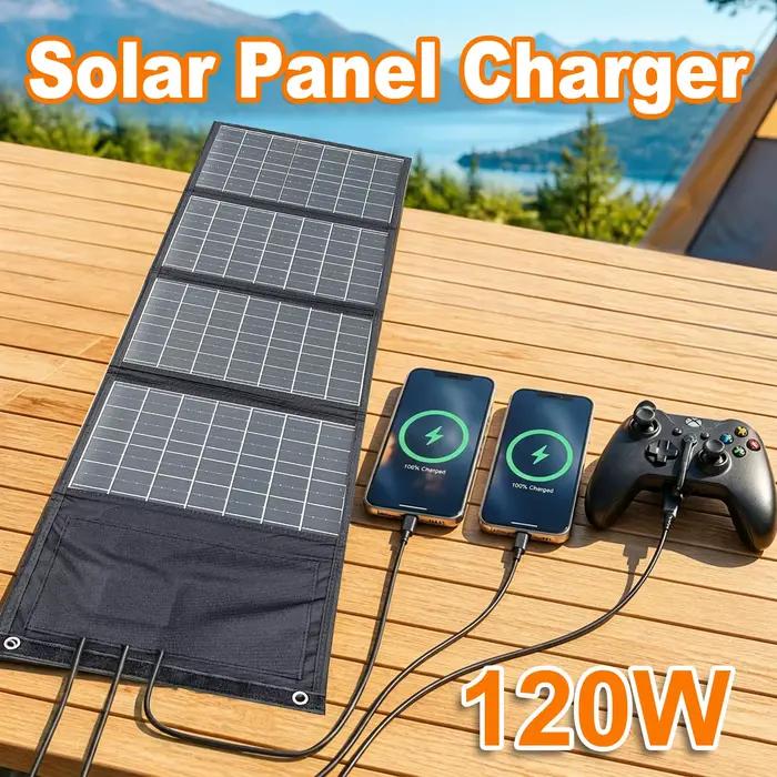 Leaorld Chargeur solaire Leaorld 120W, chargeur solaire portable léger USB QC3.0 PD3.0 pour téléphone, camping, randonnée, voyage en plein air