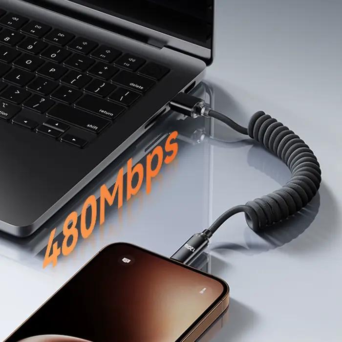 Câble USB C rétractable 120W en nylon tressé rapide et robuste pour smartphones et tablettes occasions quotidiennes et voyages