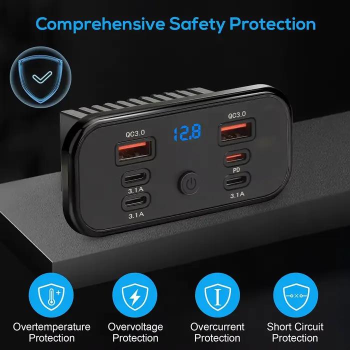 Chargeur rapide double USB QC3.0 PD Type C 3.1A avec interrupteur, panneau d'alimentation 6 ports pour bus, VTT, voiture, camion, marine