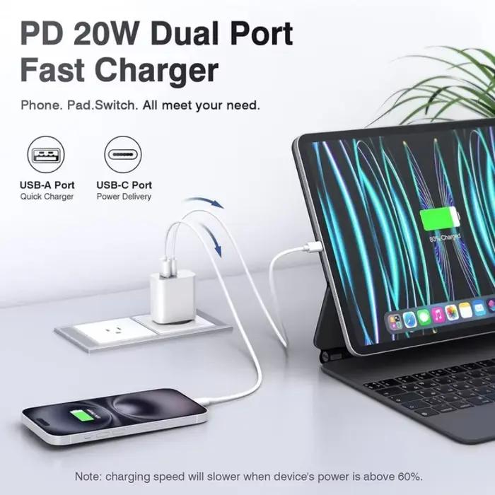 Chargeur USB-C 20W, adaptateur secteur compatible avec iPhone 17 16 15 14 13 12 11 Pro Max SE XR 8 7 6S Plus Mini SE