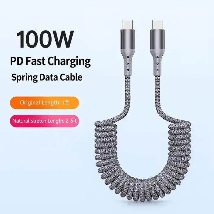 Câble USB A vers USB C enroulable, cordon tressé durable de 1,5 m Type C pour Android et CarPlay, cordon de chargeur de voiture rétractable pour iPhone 17/16