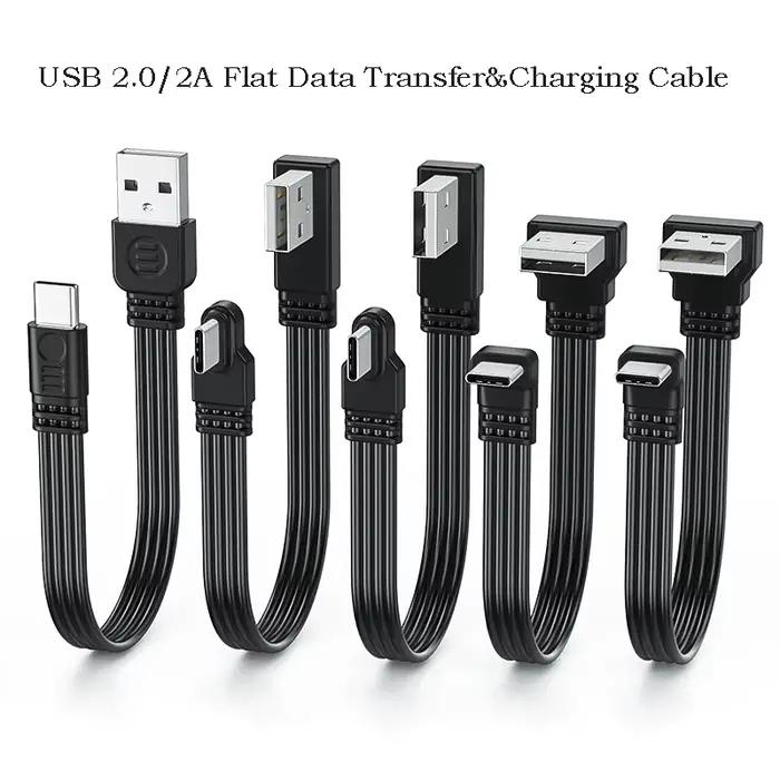 Câble USB vers Type C répartiteur coudé haut bas gauche droite charge et synchronisation données plat câble de données pour smartphone tablette occasions spéciales