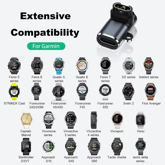 Adaptateur de charge rapide USB Type C vers 4 broches pour montres Garmin Fenix 7/6/5/7X/6X/5X / Venu 2 Plus –