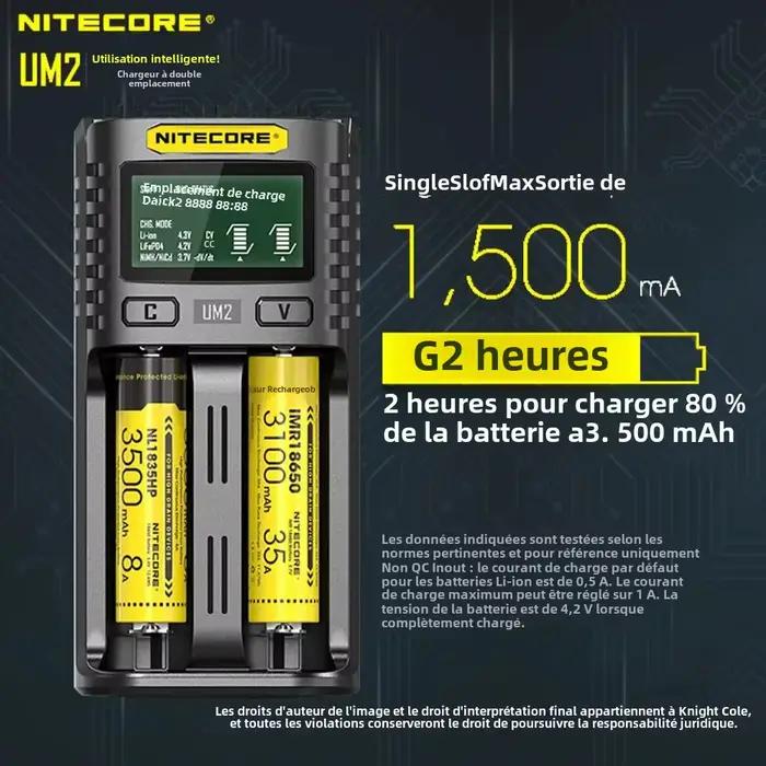 Nitecore UM2 USB chargeur QC double emplacement circuits intelligents assurance mondiale li-ion AA 18650 20700 26500