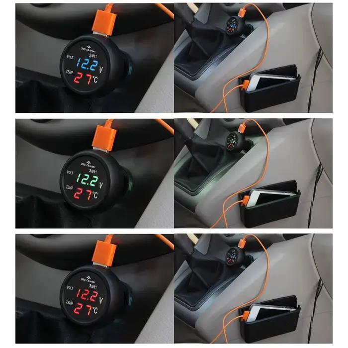 Chargeur de voiture numérique LED avec interrupteur de voltmètre