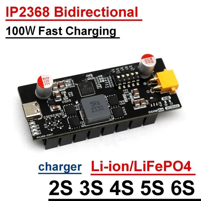 Chargeur bidirectionnel IP2368 100W pour batteries Li-ion et LiFePO4 2S à 6S pour outils électriques drones et voitures radio-commandées