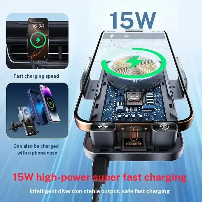 Support de charge rapide sans fil pour grille d'aération de voiture avec rotation horizontale-verticale pour iPhone 17 16 15 14