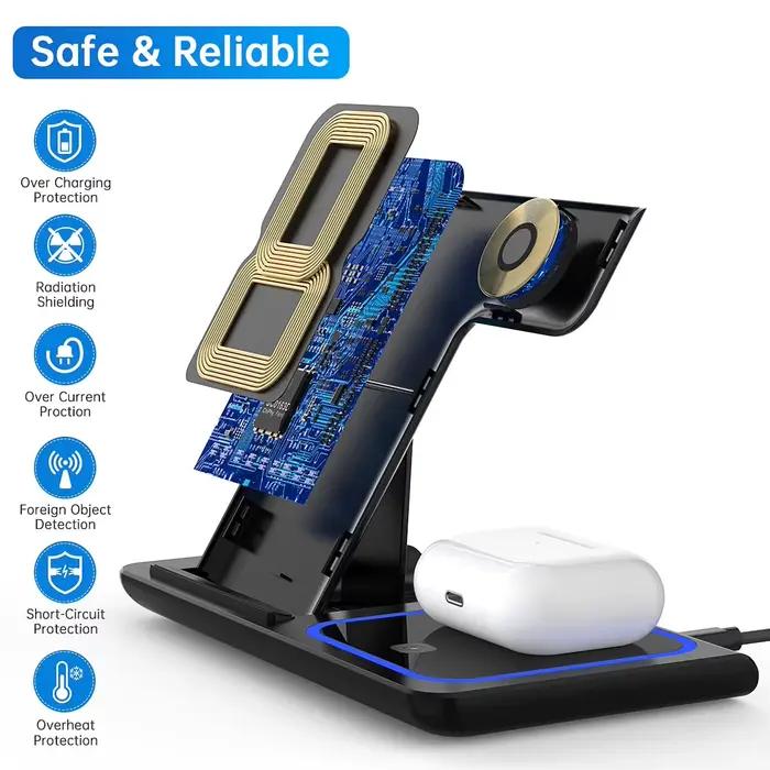 Station de charge sans fil 3-en-1 pour iPhone 17/16/15/14/13/12/11/Pro