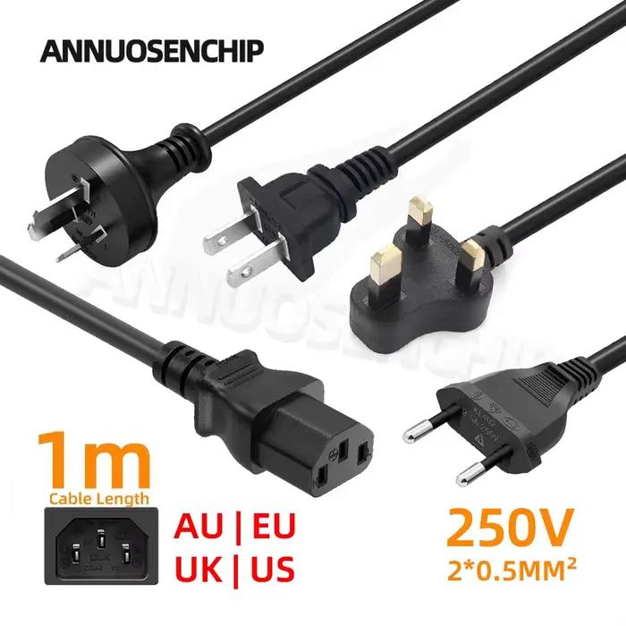 Noir 1m EU AU UK US prise câble d'alimentation IEC 320 C13 AC alimentation fil rallonge pour PC ordinateur moniteur TV haut-parleur imprimante