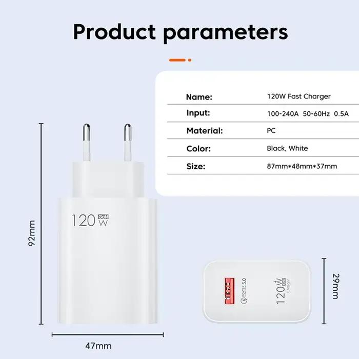 Chargeur Xiaomi 120W universel avec charge rapide QC 5.0 pour smartphones Xiaomi et autres appareils compatibles charge rapide occasions quotidiennes et voyages