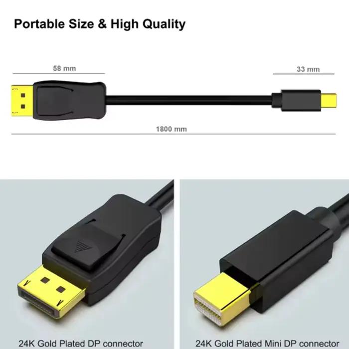 Câble Mini DisplayPort vers DP DisplayPort 1.8m Haute Performance pour Vidéo et Audio 4K 2K Occasionnels et Professionnels