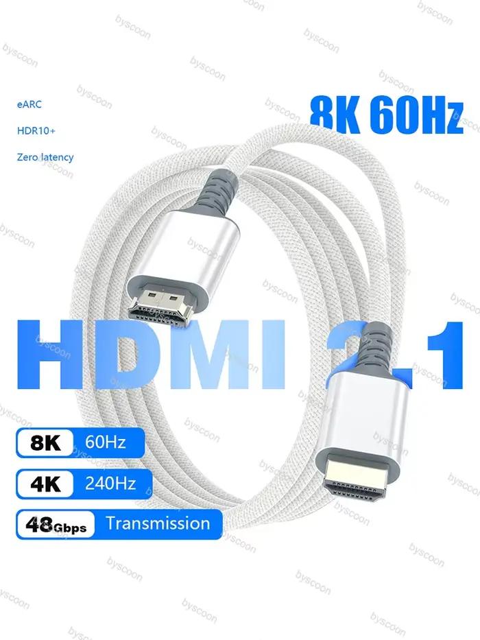 Câble HDMI 2.1 Ultra HD blanc glacé 8K 60Hz 4K 240Hz 48Gbps HDR10+ pour PS5
