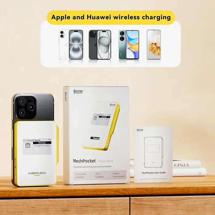 Batterie externe magnétique Heltec MeshPocket 5000/10000mAh Qi2 avec charge rapide sans fil 15W et BLE LoRa pour iPhone 17