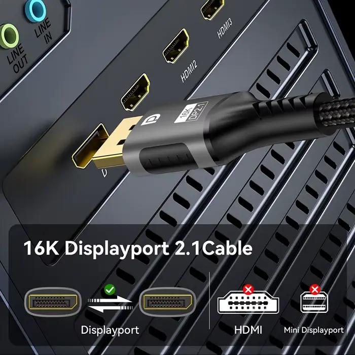 16K DP 2.1 8K @ 120Hz 4K @ 240Hz 32Gbps HDR vidéo Audio Displayport câble Port d'affichage pour ordinateur portable TV