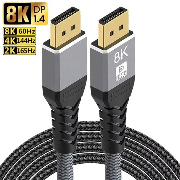 Câble DisplayPort DP1.4 tressé en nylon pour PC, ordinateur portable, TV, projecteur haute résolution 8K 60Hz 4K 144Hz 2K 240Hz occasions spéciales gaming cinéma professionnel