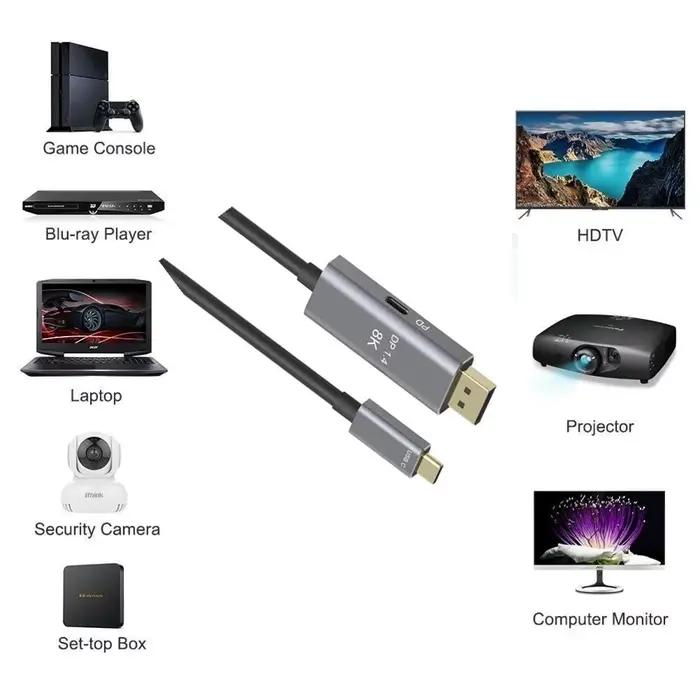 Câble USB C vers DisplayPort 1.4 8K avec USB-C PD 8K @ 60Hz 4K @ 144Hz Thunderbolt 3
