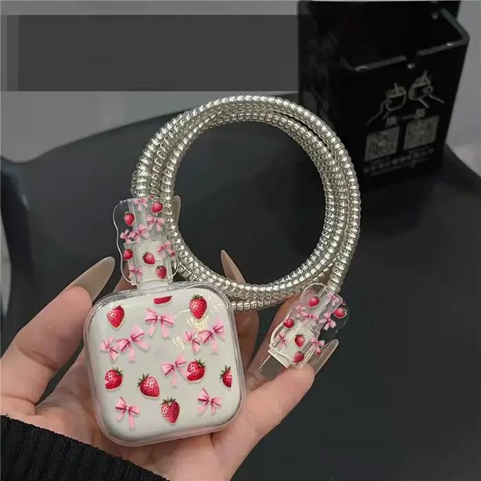 Coque de protection mignonne pour chargeur 40W avec nœud, compatible avec le câble de données 17, étui de protection pour câble de charge iPhone 16 Pro, anti-