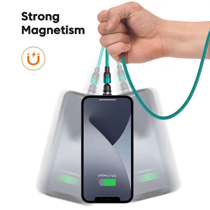 Câble magnétique rotatif AUFU 3M 540 degrés pour iPhone Samsung Xiaomi Redmi - USB Type C et Micro USB - Magnétique - Tresses en nylon et alliage d'aluminium - Compatible avec divers appareils - Emballage de vente au détail