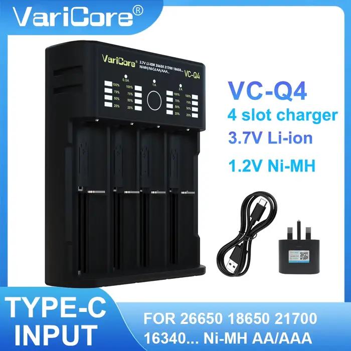 VCQ4 chargeur de batterie Intelligent à 4 emplacements Portable pour 3.7V Lithium 18650 26650 21700 18500 18350 1.2V