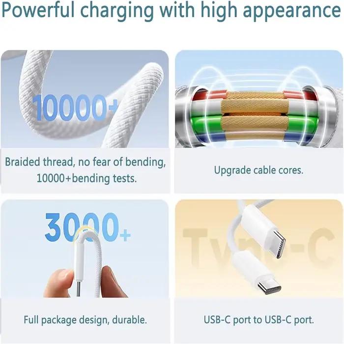 Câble de chargeur rapide 60W PD USB-C pour Apple iPhone 17 Pro Max 16 15 Plus 14 13 12 11 X XS charge rapide nylon résistant en plusieurs couleurs et longueurs