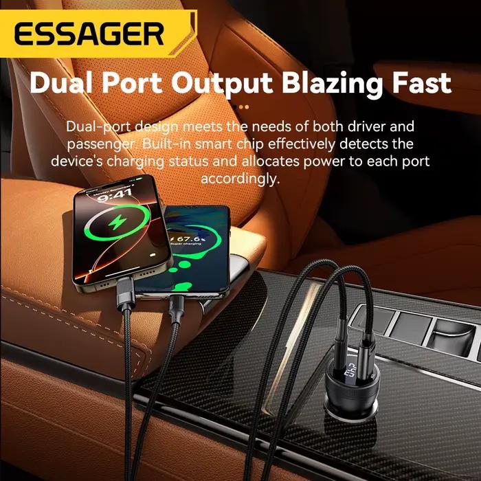 Essager 100W chargeur de voiture USB C Charge rapide PD 45W pour iPhone 15 pro 14 Xiaomi Poco Samsung Galaxy S24