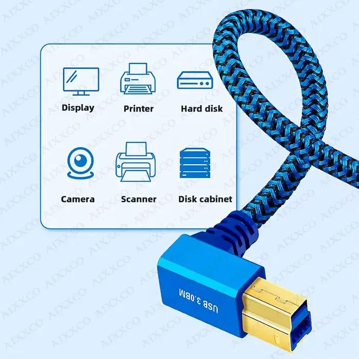 AIXXCO 90 degrés USB B vers USB A câble d'imprimante USB 3.0 mâle