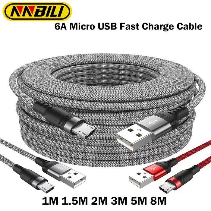 Câble de charge rapide USB C 6A NNBILI en tresse pour Xiaomi Samsung et autres Android smartphones 1m 1.5m 2m 3m 5m 8m