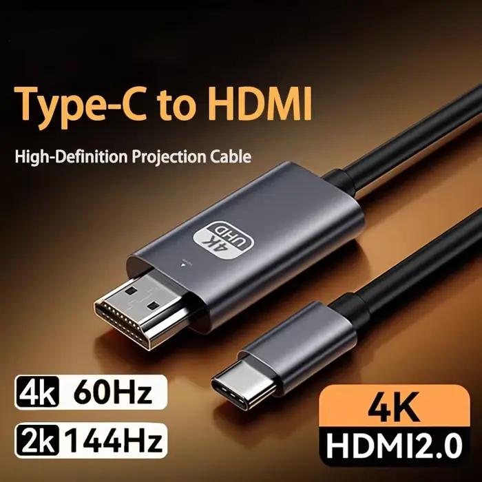 Câble USB C vers HDMI 4K@60Hz 2K@144Hz compatible HDTV pour convertisseur TV MacBook Air iPad Adaptateur USB-C Transmission vidéo