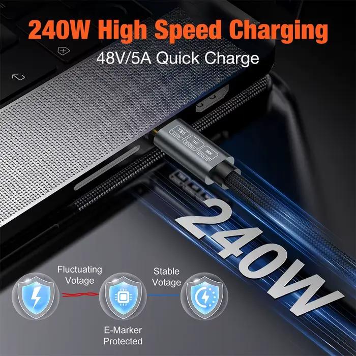 Câble Thunderbolt 5 Type C 80 Gbps USB4 Gen4 pour charge rapide et transmission de données rapides pour ordinateurs, smartphones et autres appareils intelligents occasions spéciales