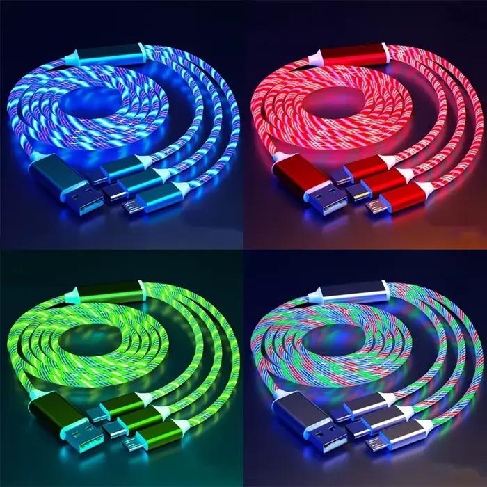 Câble LED lumineux 3 en 1 pour Samsung Xiaomi iPhone