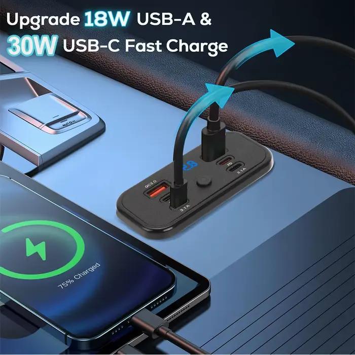 Chargeur rapide double USB QC3.0 PD Type C 3.1A avec interrupteur, panneau d'alimentation 6 ports pour bus, VTT, voiture, camion, marine