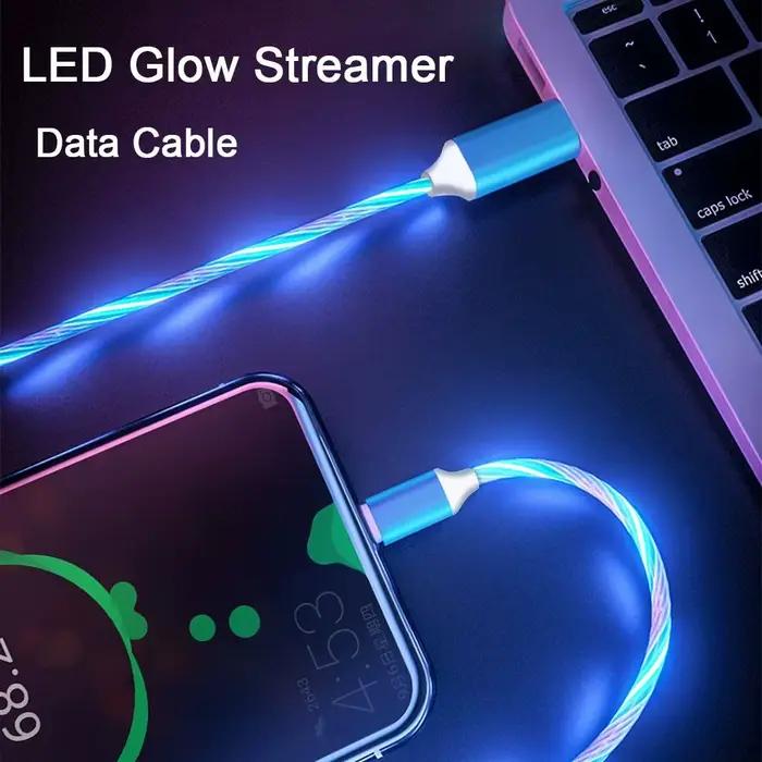 Câble LED Lumineux en Aluminium et PVC pour Appareils Intelligents avec Connexion USB C et Micro USB Occasions Spéciales Recharge Élégante