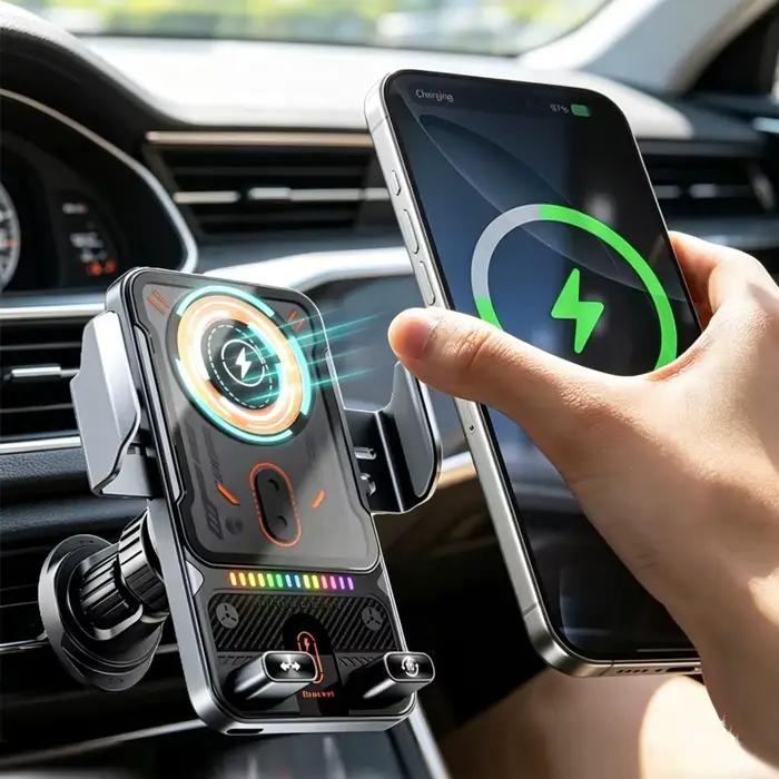 Support de charge rapide sans fil pour grille d'aération de voiture avec rotation horizontale-verticale pour iPhone 17 16 15 14