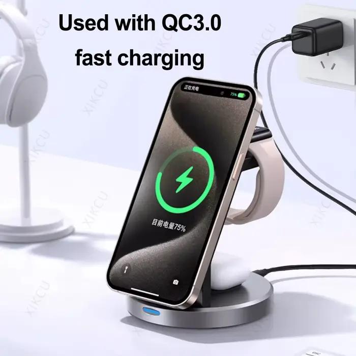 Station de recharge de bureau magnétique rapide sans fil 3 en 1