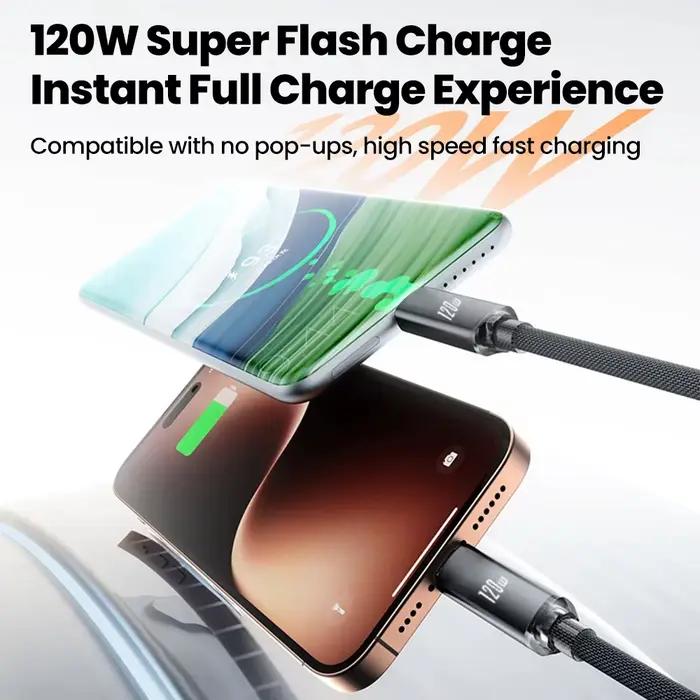 Câble de charge rapide USB-C vers USB-C 120W pour voiture