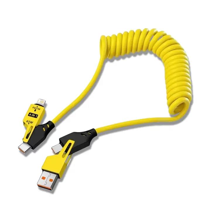 Câble de données court à ressort 4 en 1 65W 6A USB Type C