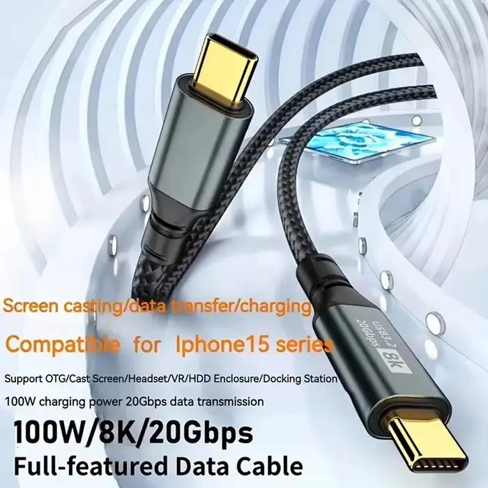 Câble PD 3.2 100W USB C vers USB C type-c Gen2 20Gbps 8K @ 60Hz cordon de données vidéo pour PC portable Macbook iPad iPhone 15 Pro Max