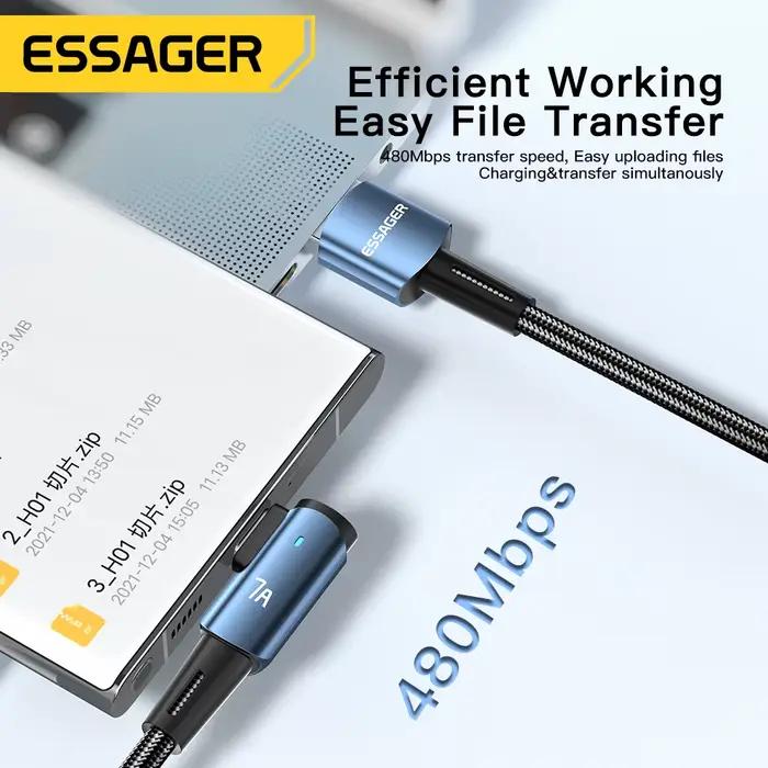 Câble USB Type C Essager 7A Charge Rapide 100W Compatible OPPO Honor Huawei Oneplus Realme Blanc Noir 1m 2m