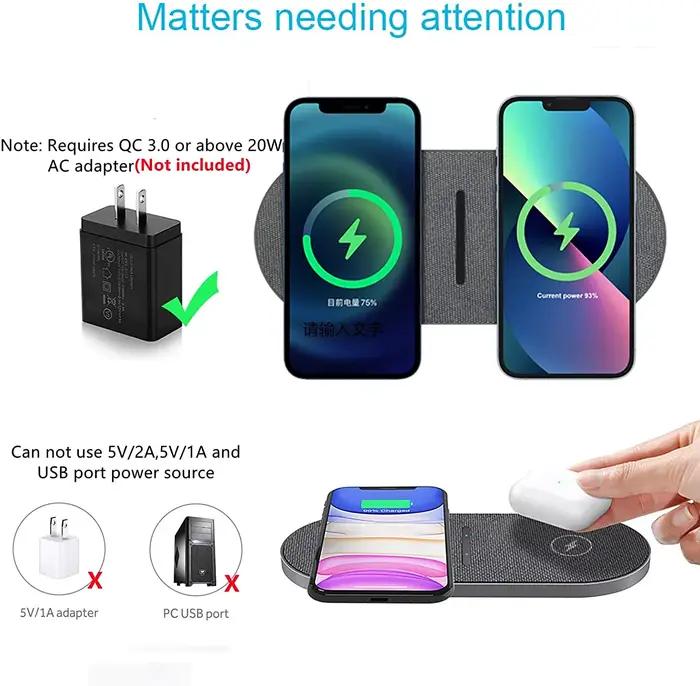 Double Chargeur Sans Fil 2 En 1 40W Pour iPhone 15 14 13 12 11 XS XR X 8 Airpods 3 Pro Samsung S23 S22 S21 Occasions Spéciales