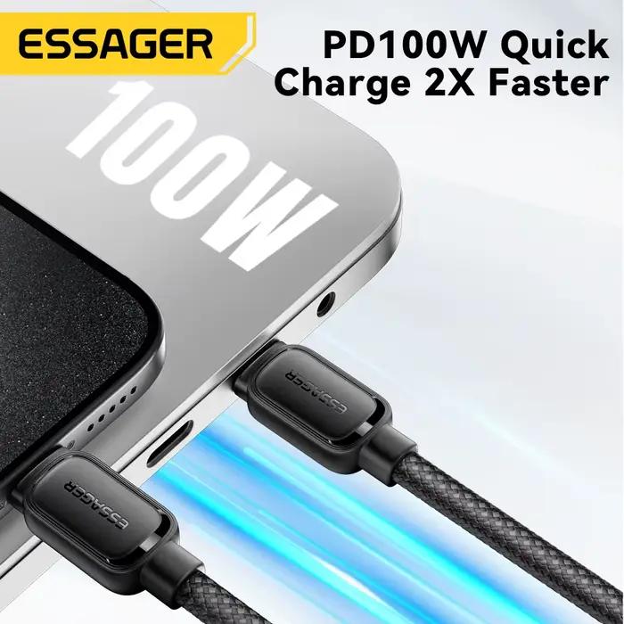 Essager 100w câble de données de charge rapide rétractable magnétique Type C à C