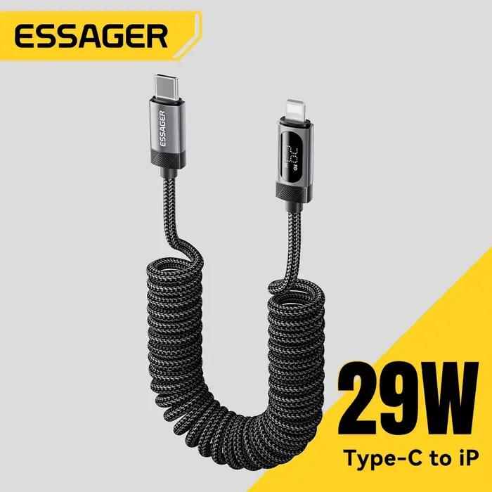 Essager Type C vers Lightning câble ressort télescopique chargeur de téléphone de voiture USB