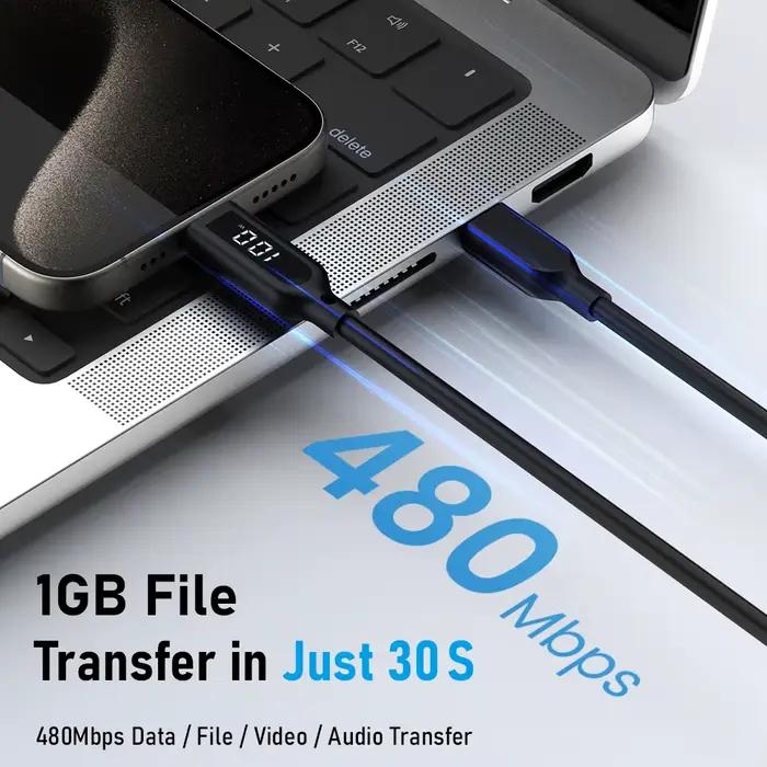 Lemorele 100W câble USB C avec affichage numérique fil en Silicone souple charge rapide pour iPhone 15/14/13 Huawei 480Mbps transfert de données